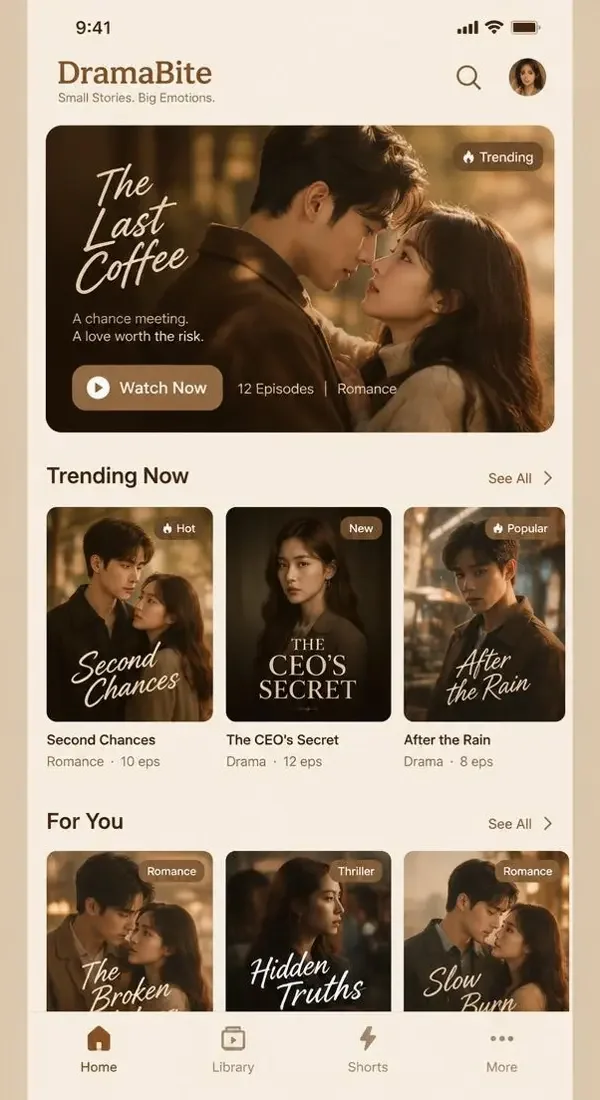 看短剧的网站 APP 首页推荐界面预览